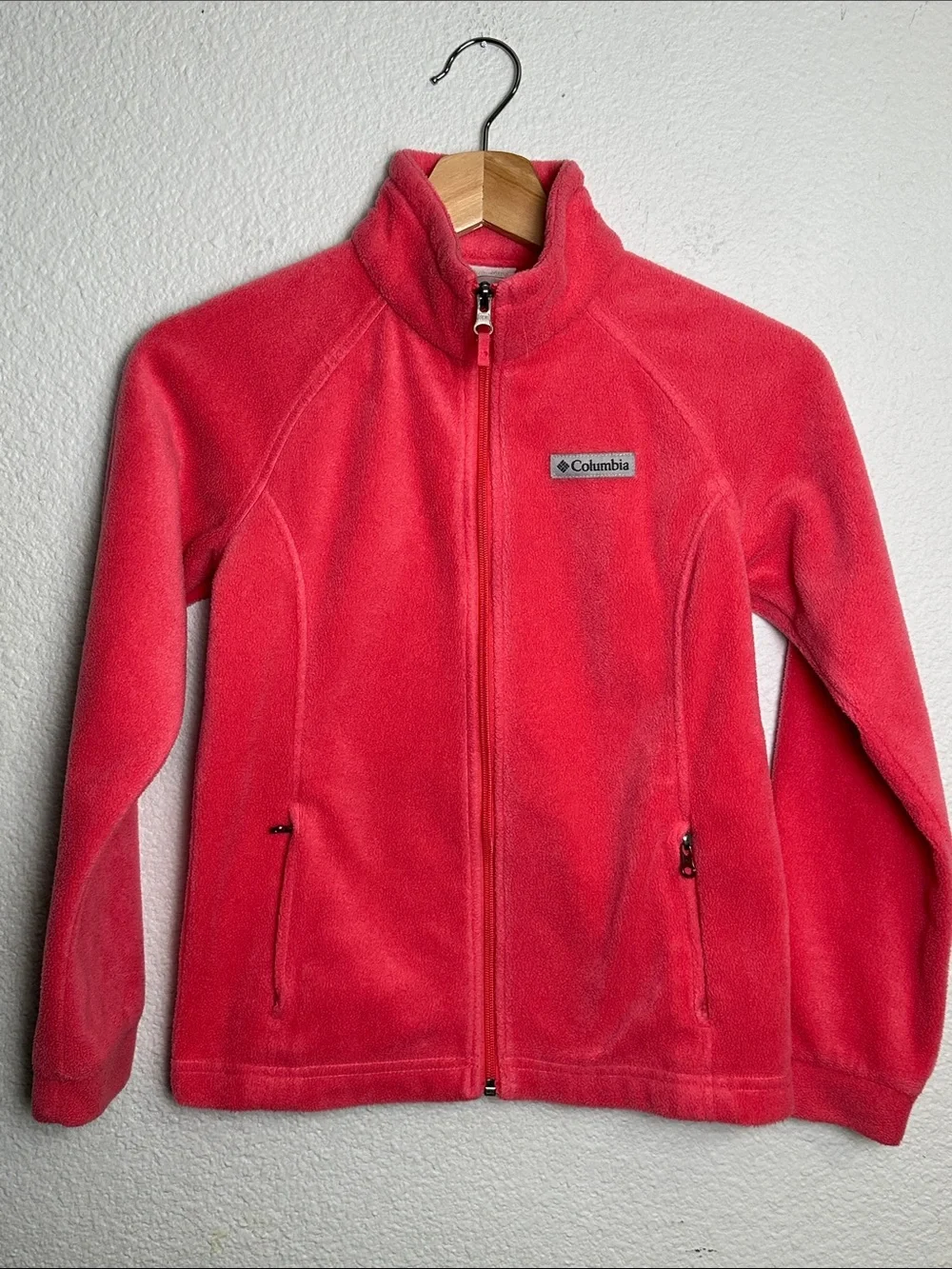 Columbia Pink Fleece Jacket Full Zip Pockets Youth Girls Medium 10/12